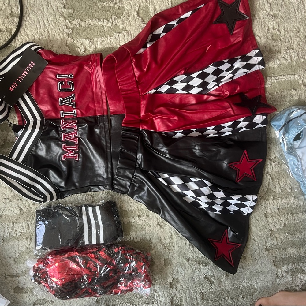 Dolls Kill Women’s Cheerleader Costume - Red and Black, with accessories